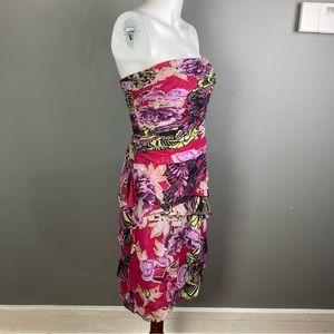 Kay Unger dress size 6 floral chiffon tiered red purple colorful dress strapless